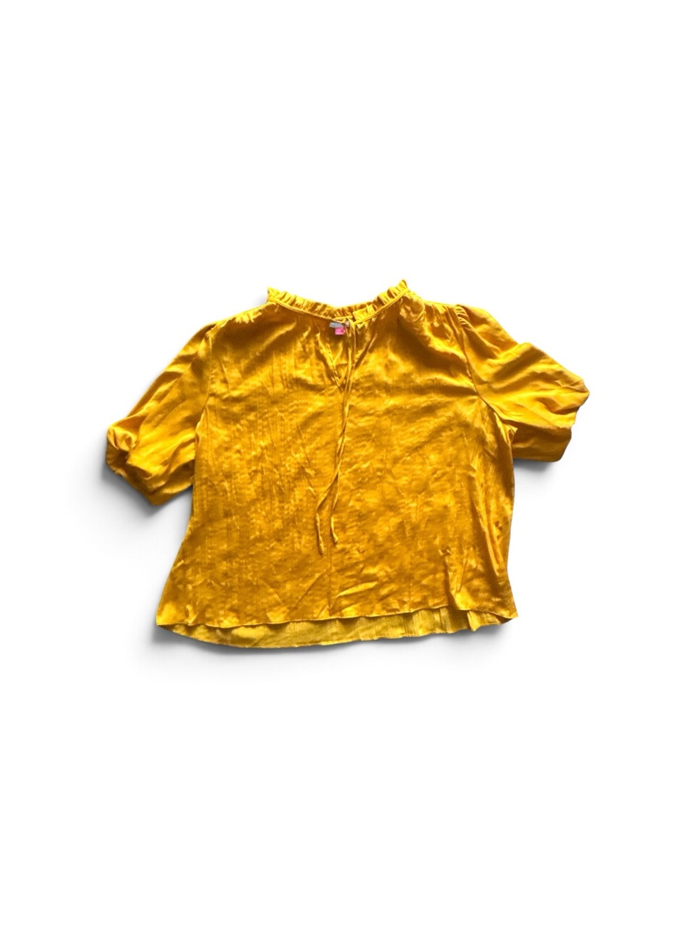 Vince Camuto Golden Yellow Ruffle Tie-Neck Blouse Size 3XL Work Boho Puff Sleeve